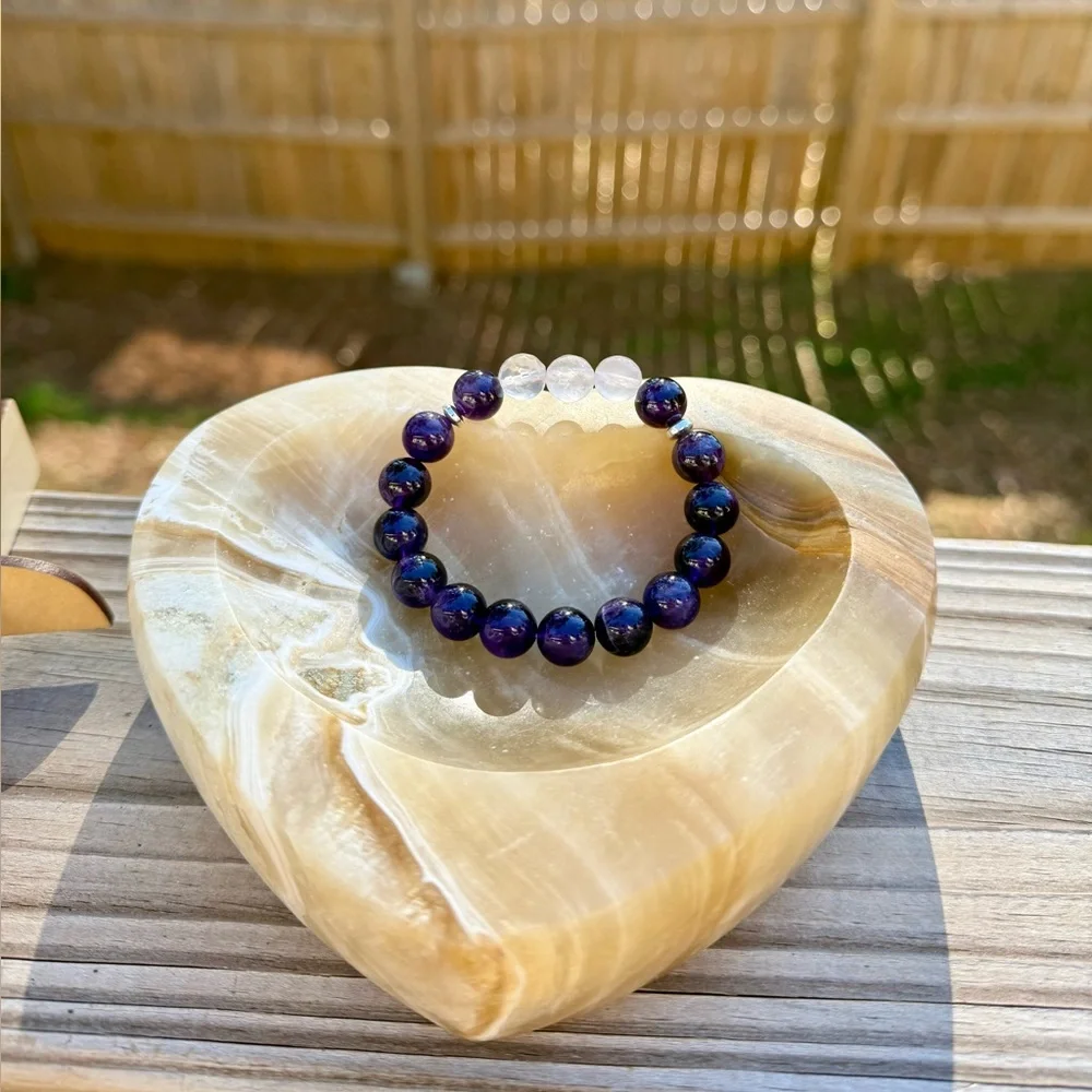 Purple Amethyst Pink Rose Quartz Spirituality & Love Gemstone Bracelet